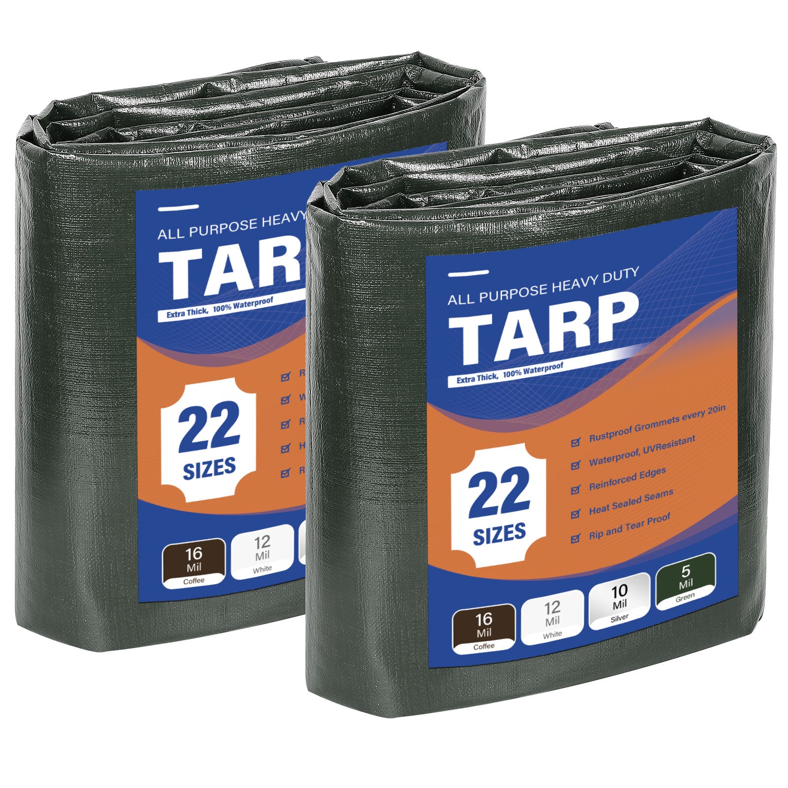 8' x 30' Heavy Duty Tarp Waterproof 2Pack 5Mil Thick Tarpaulin