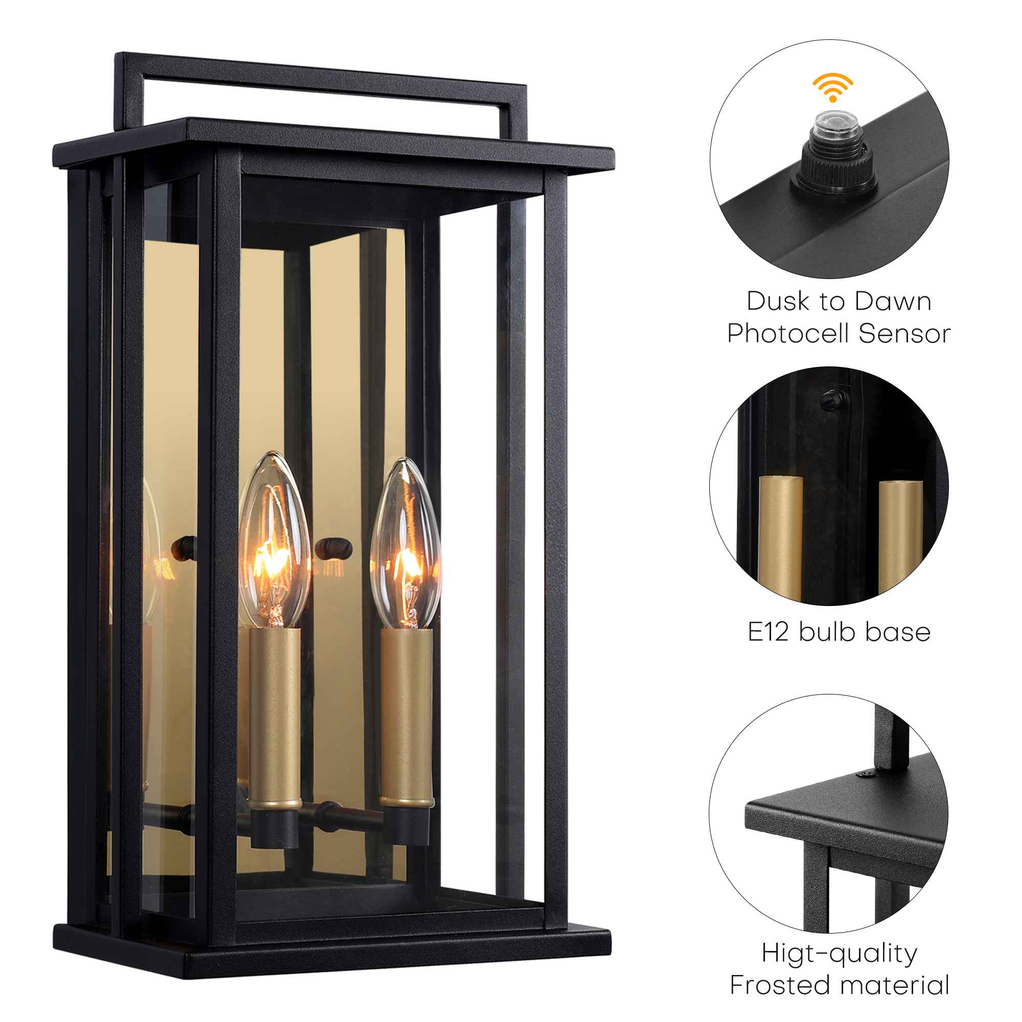 Outdoor Wall Lights 2-Light Dusk to Dawn 15.3" H Waterproof Wall Mounted Lamp