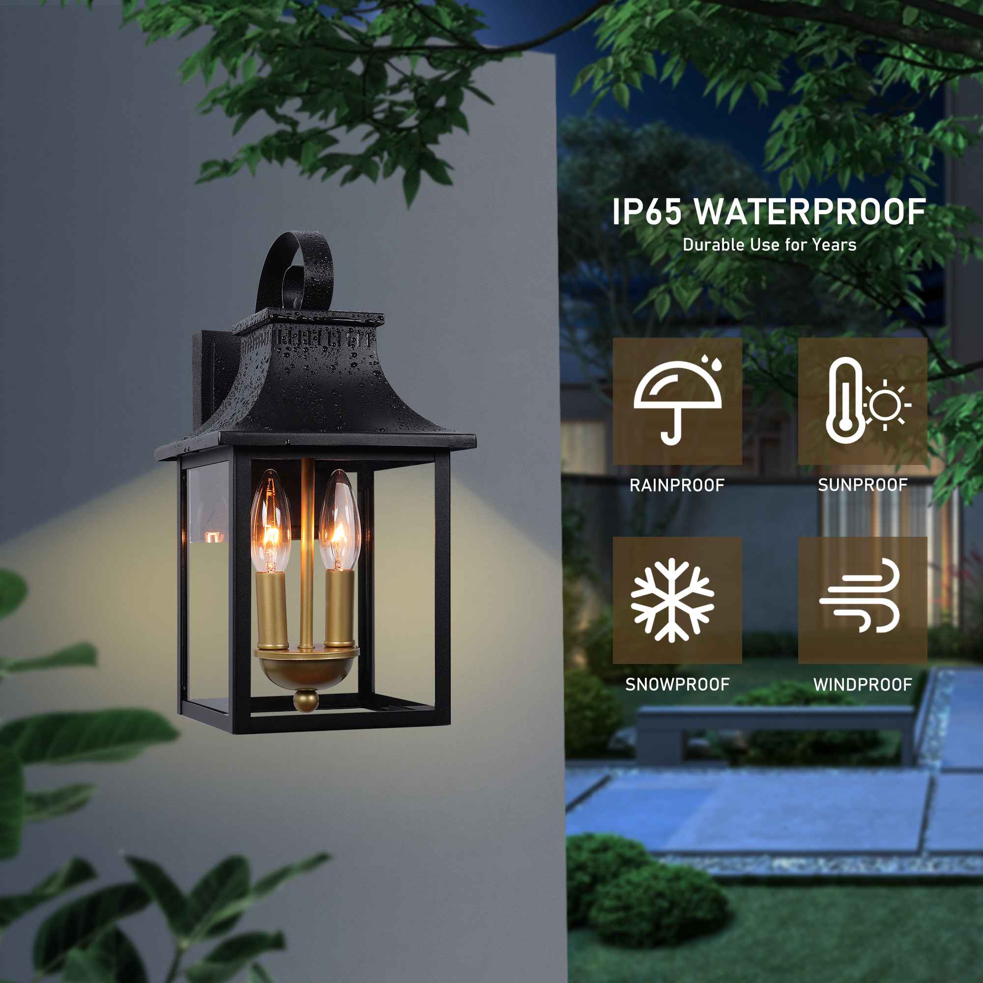 Outdoor Wall Light Dusk to Dawn IP65 2-Light Outdoor Lighting Lamp
