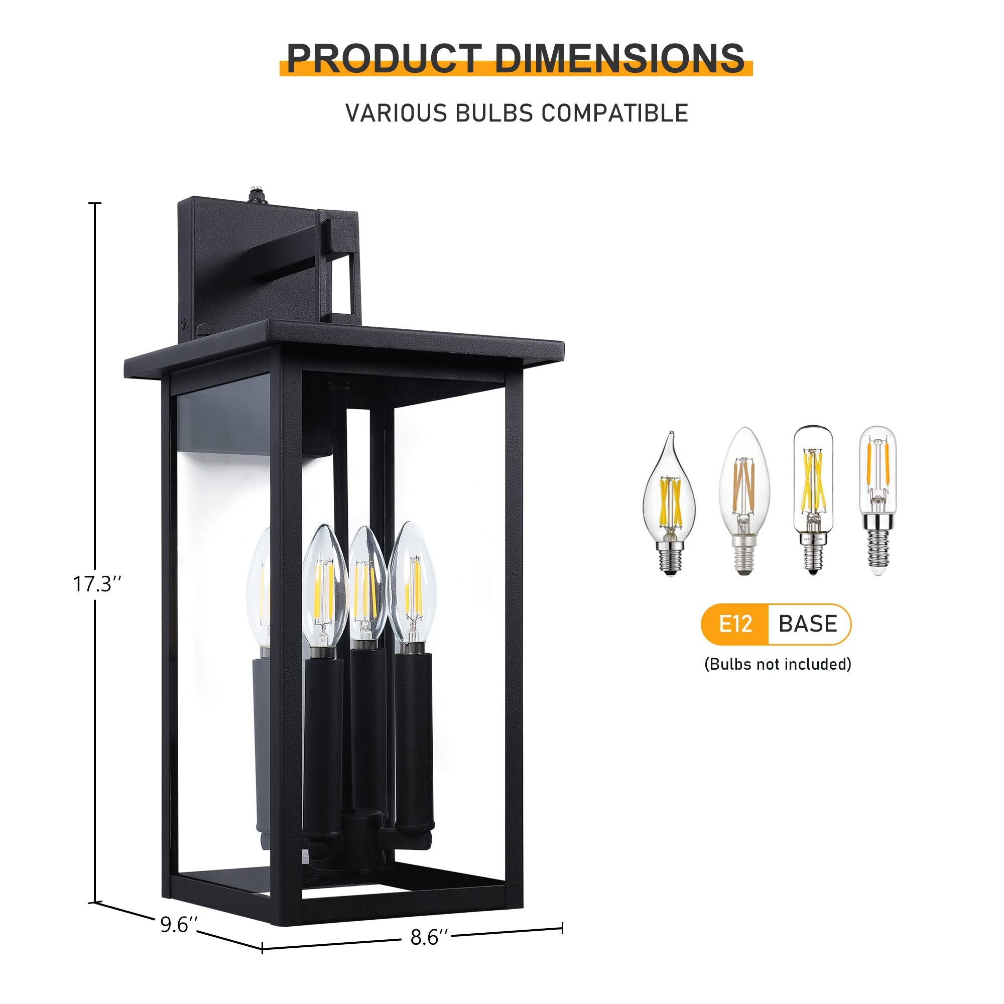 4-Light Outdoor Wall Light Large 17.3" H