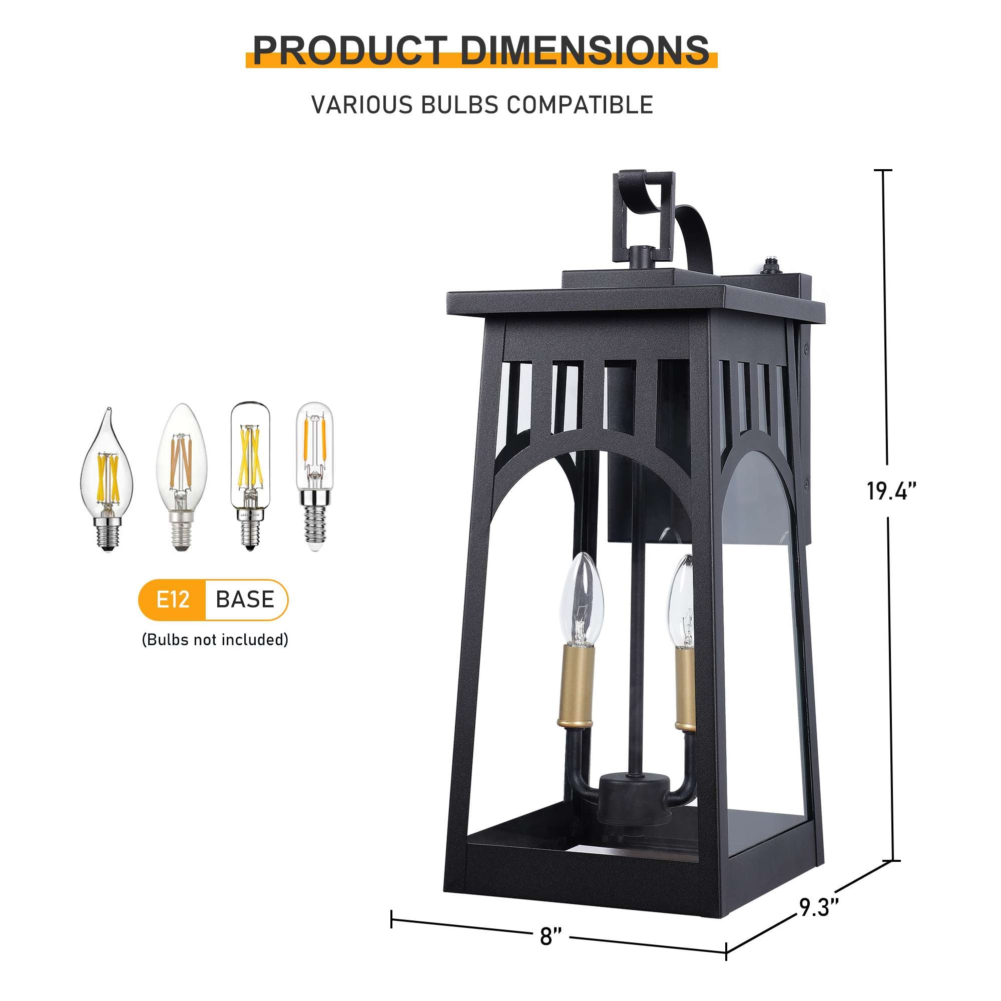 Large Outdoor Wall Mount Lamp 19.4" H 2-Light