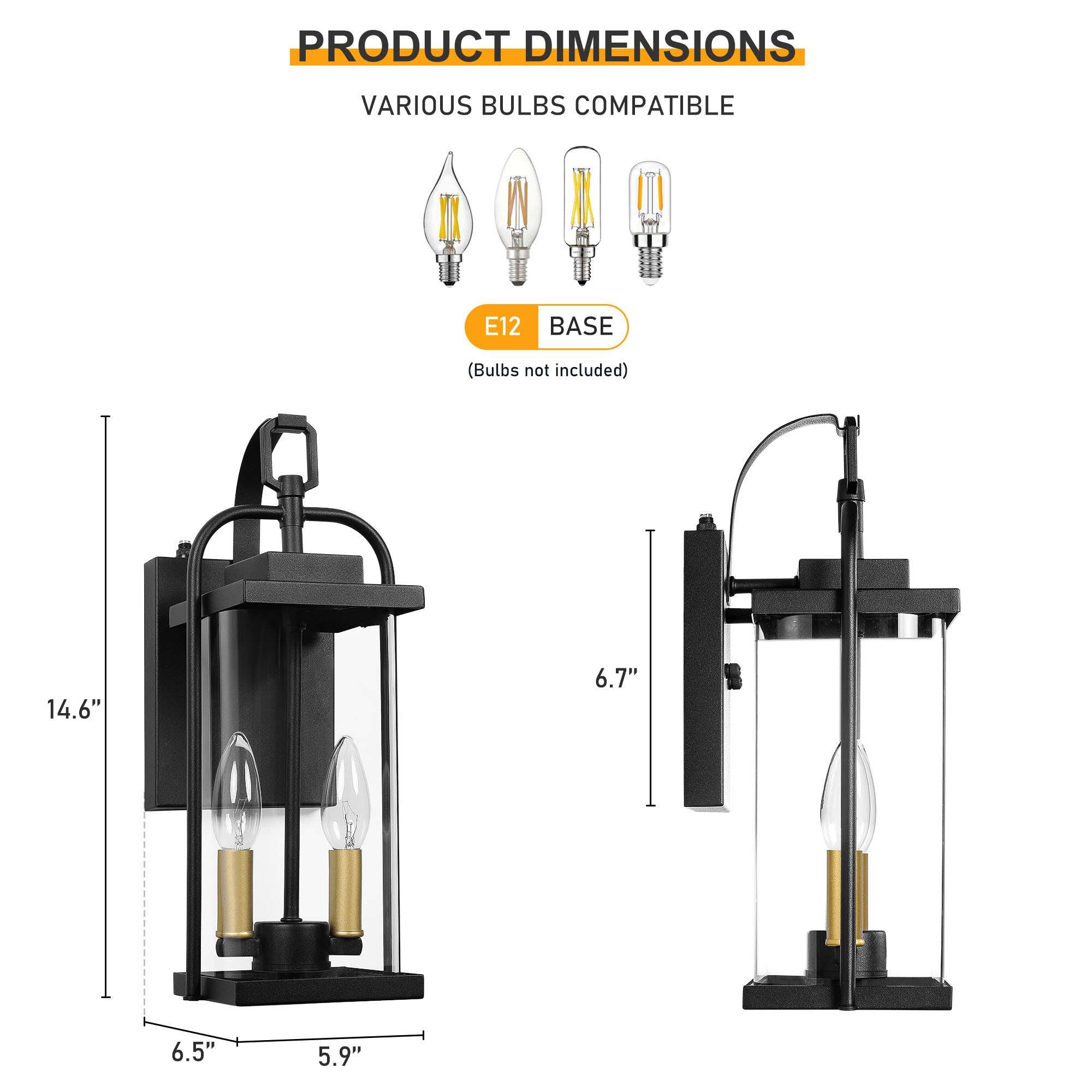 Outdoor Light Fixture Dusk to Dawn Weatherproof 14.6" H