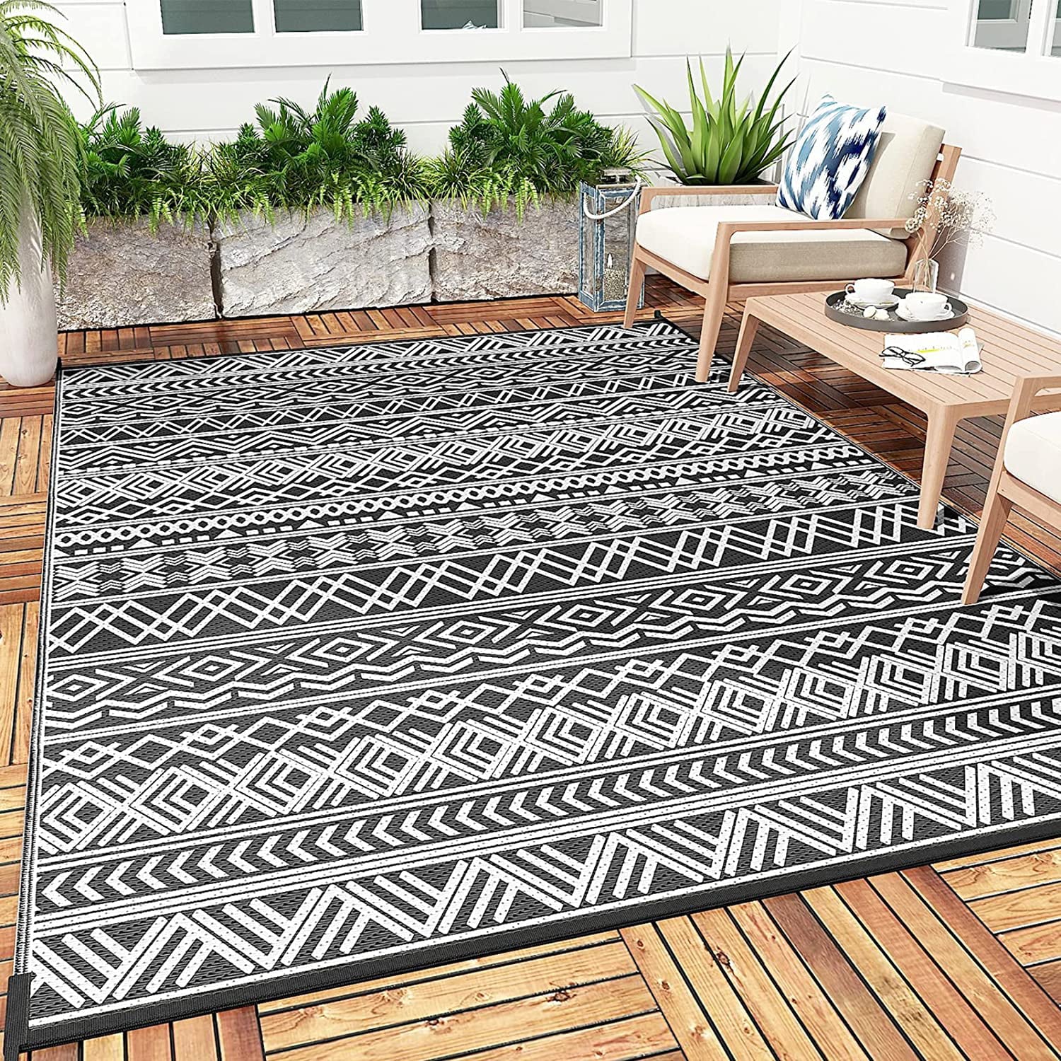 Outdoor Rugs 5' x 8' Waterproof Reversible Plastic Straw Rug Carpet