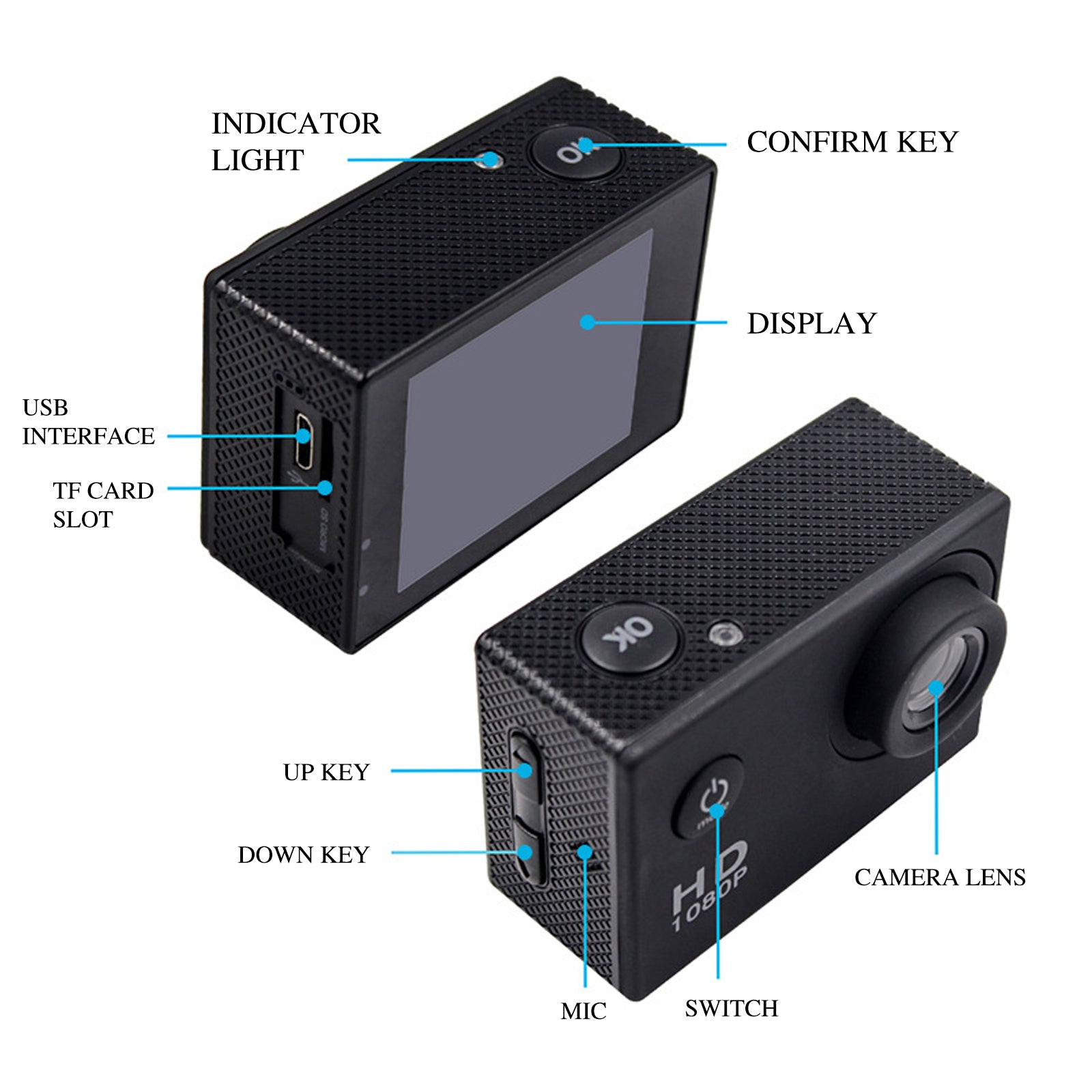 Action Camera 2X Zoom 170 Degree Wide Angle 98FT Waterproof