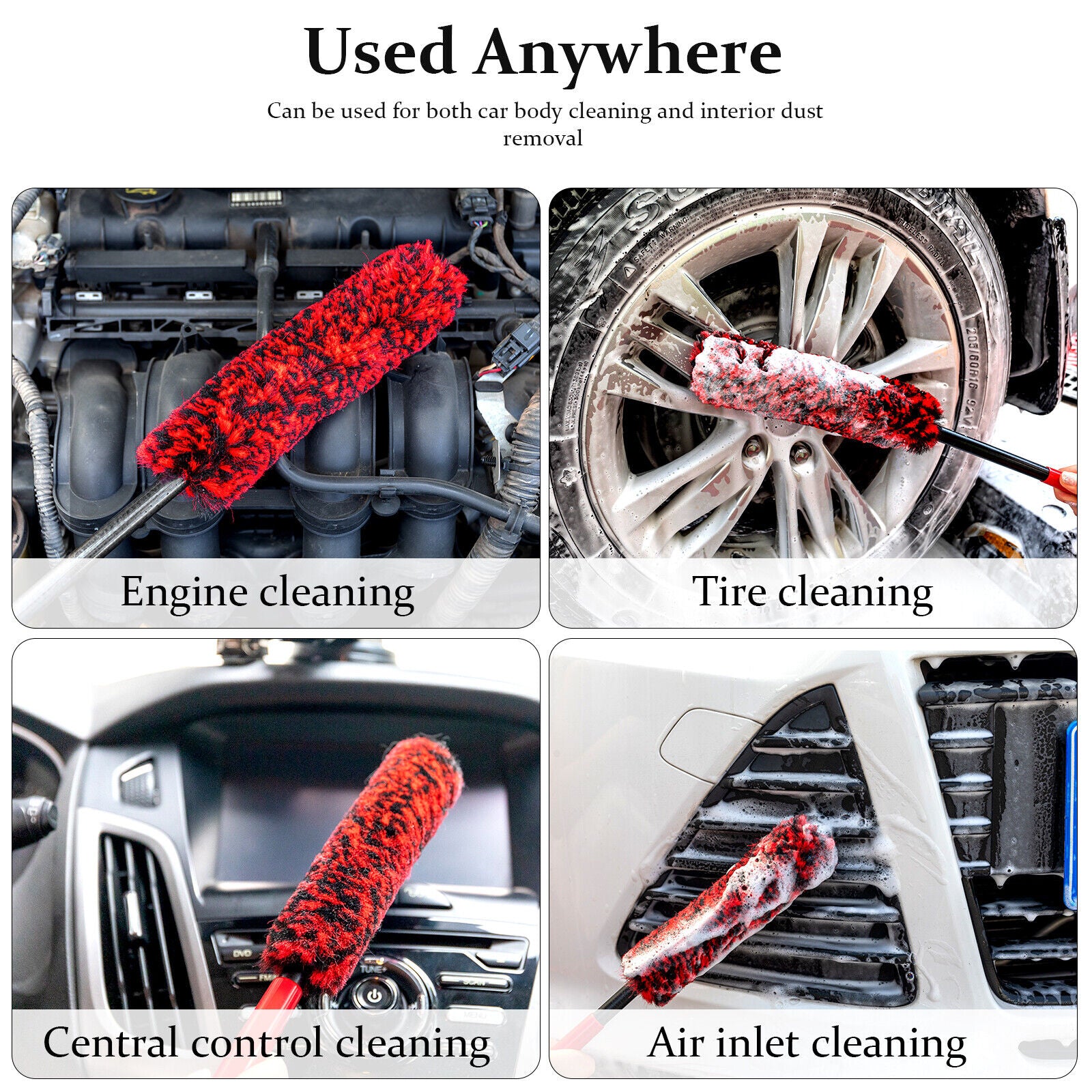 3Pcs Wheel Rim Brushes Tire Cleaning Soft Fiber 19" 13" 10"