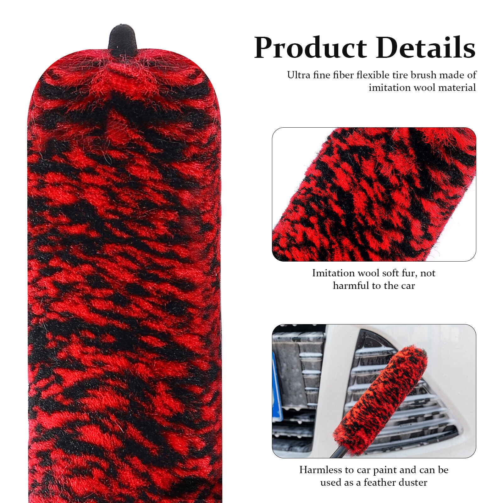 3Pcs Wheel Rim Brushes Tire Cleaning Soft Fiber 19" 13" 10"