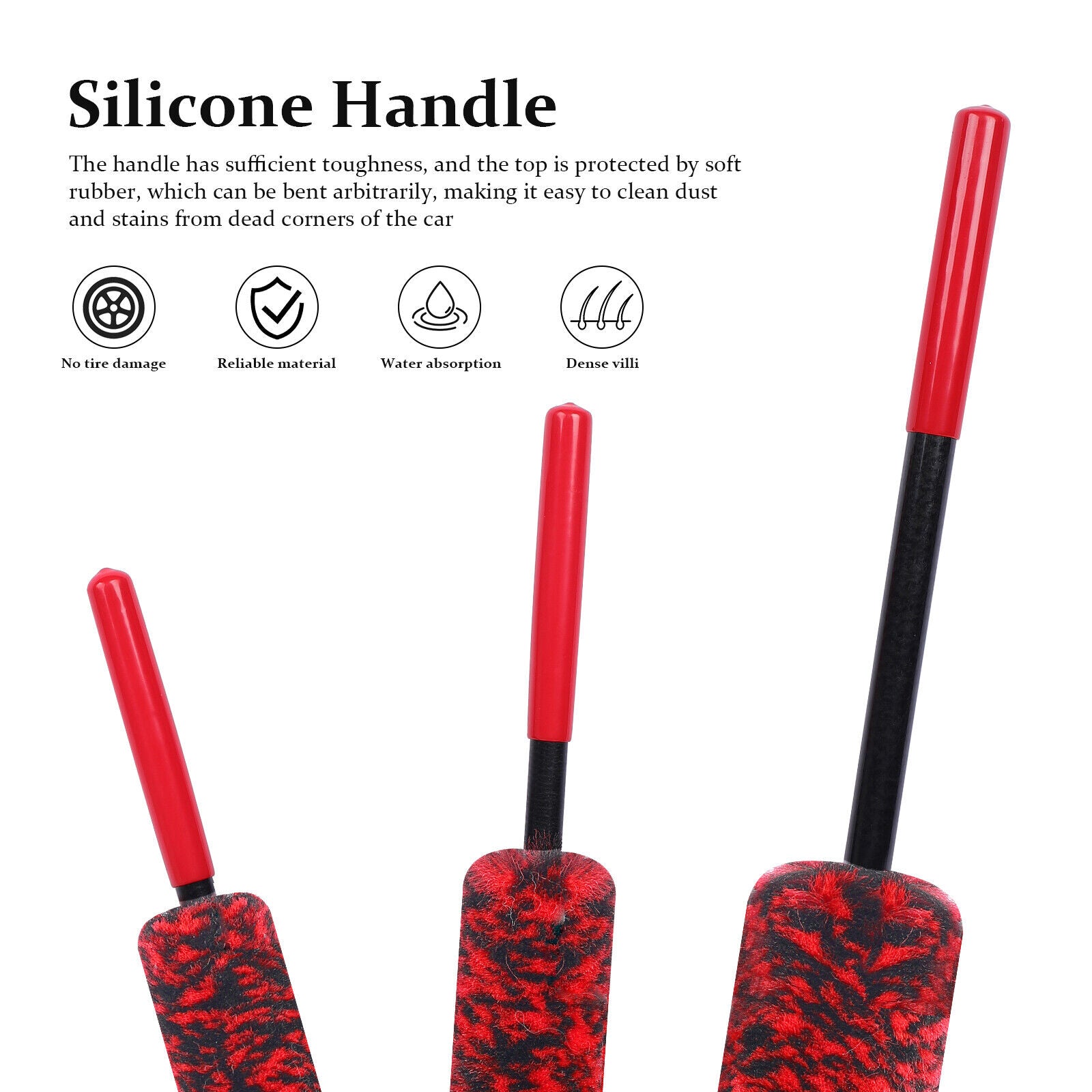 3Pcs Wheel Rim Brushes Tire Cleaning Soft Fiber 19" 13" 10"