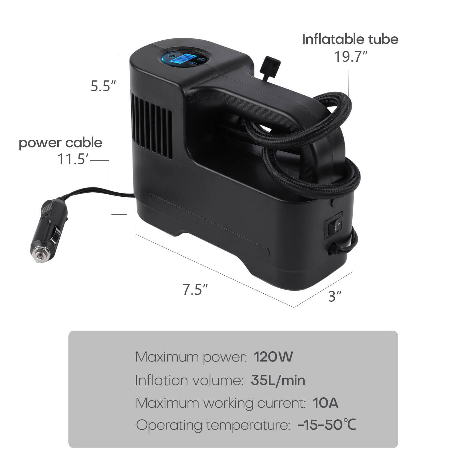 12V Car Tire Inflator size