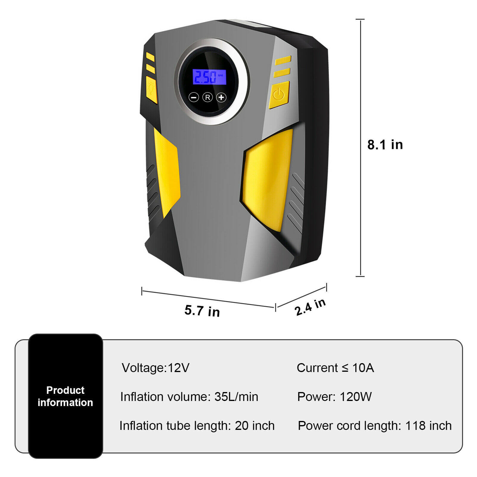 12V Portable Car Tyre Air Inflator digital