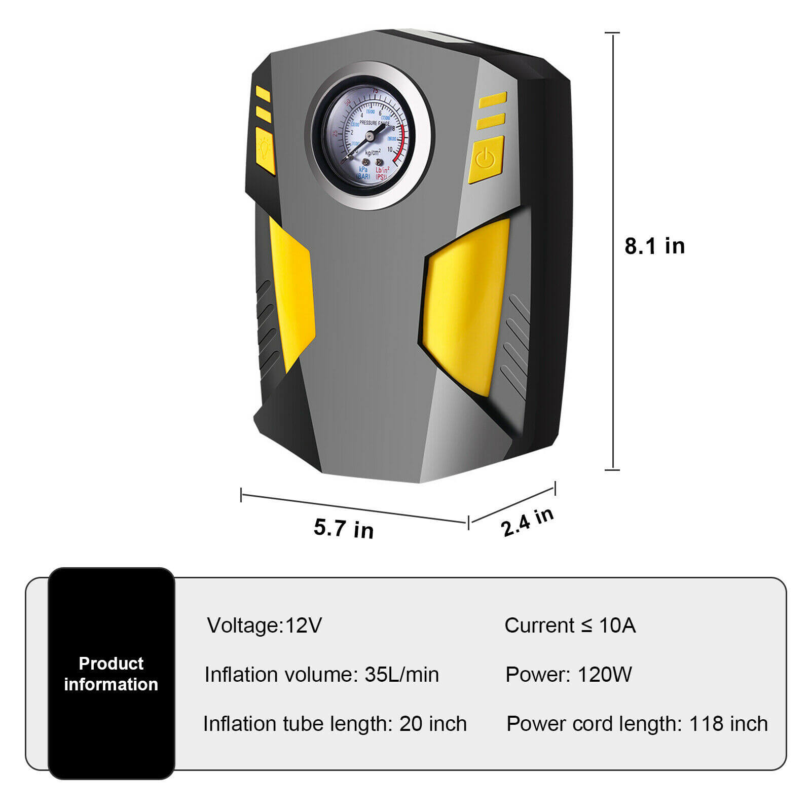 12V Portable Car Tyre Air Inflator pointer