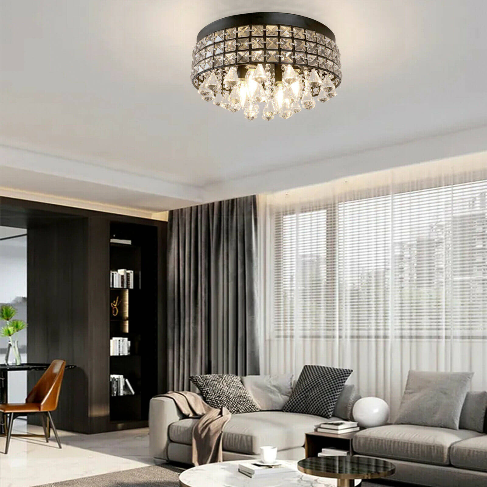 display of 15" 4-Light Modern Crystal Chandelier