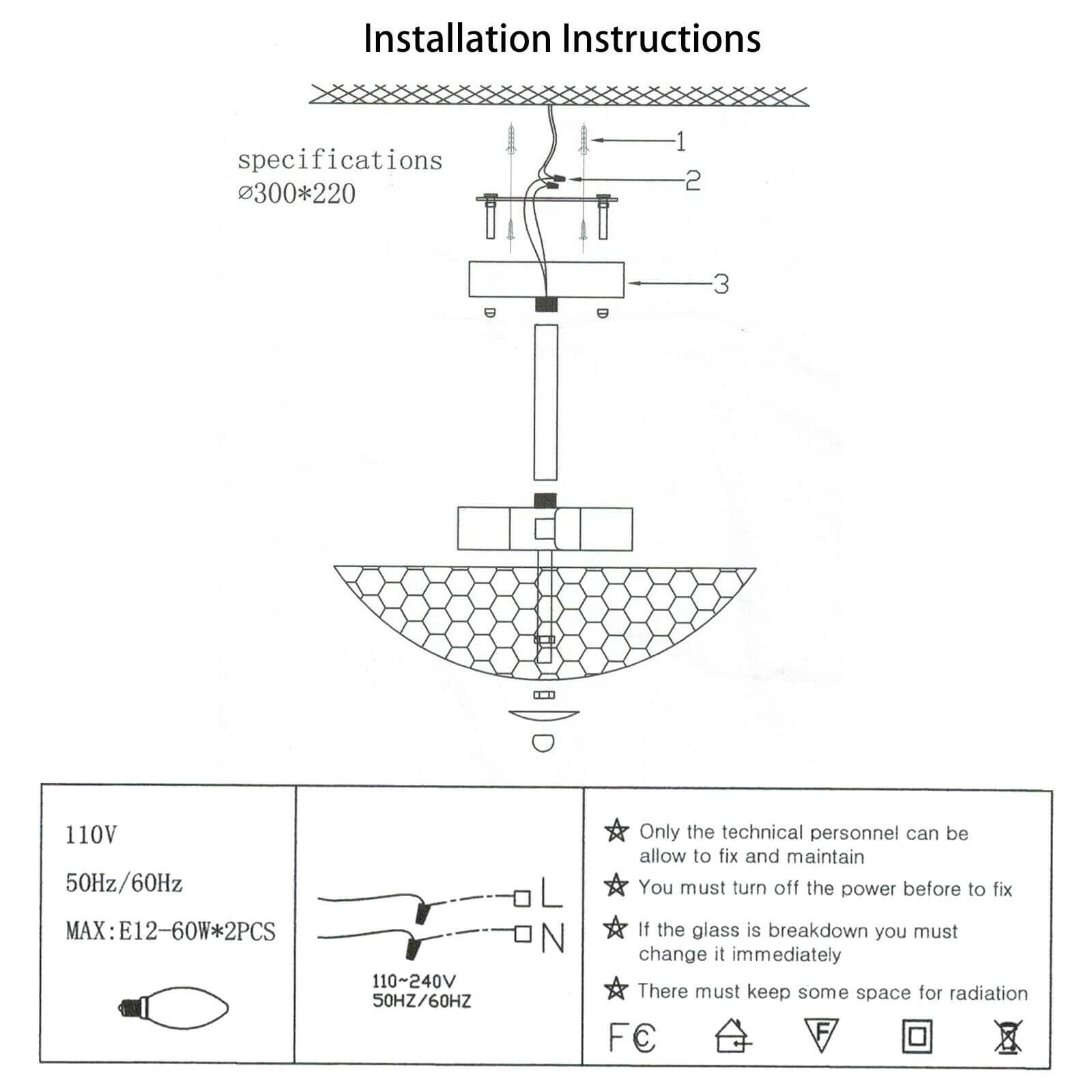install steps of 12" 2-Light Elegant Ceiling Light