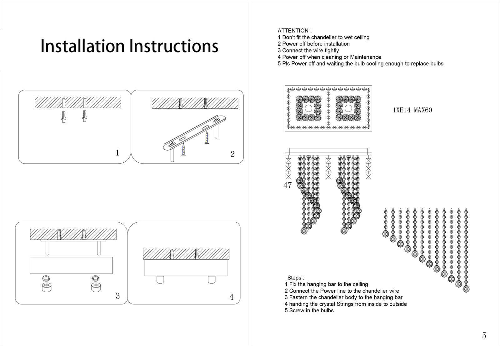 install steps of 2-Light Raindrop Ceiling Light