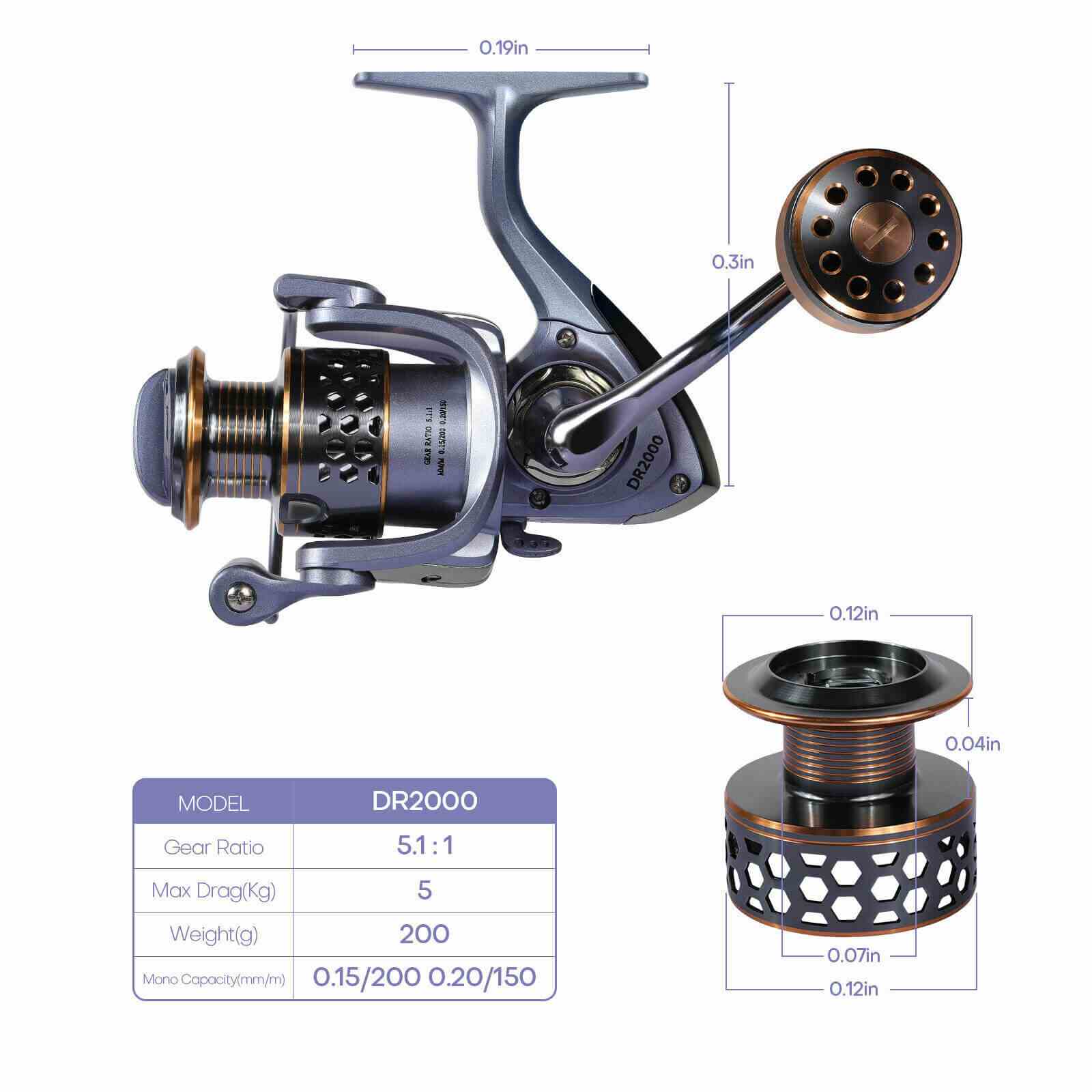 DR2000 of 22LB 5.2:1 Metal Spinning Fishing Reel
