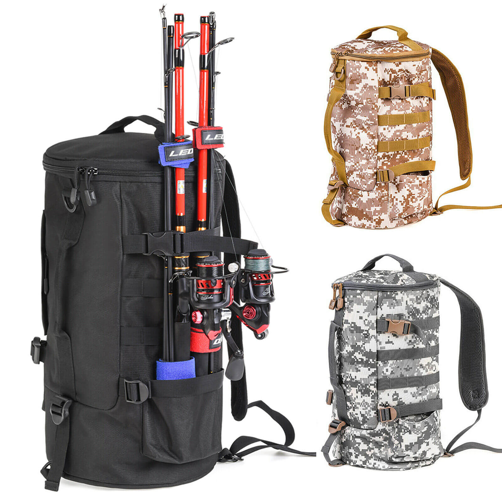 Black and Camouflage Fishing Tackle Backpacks