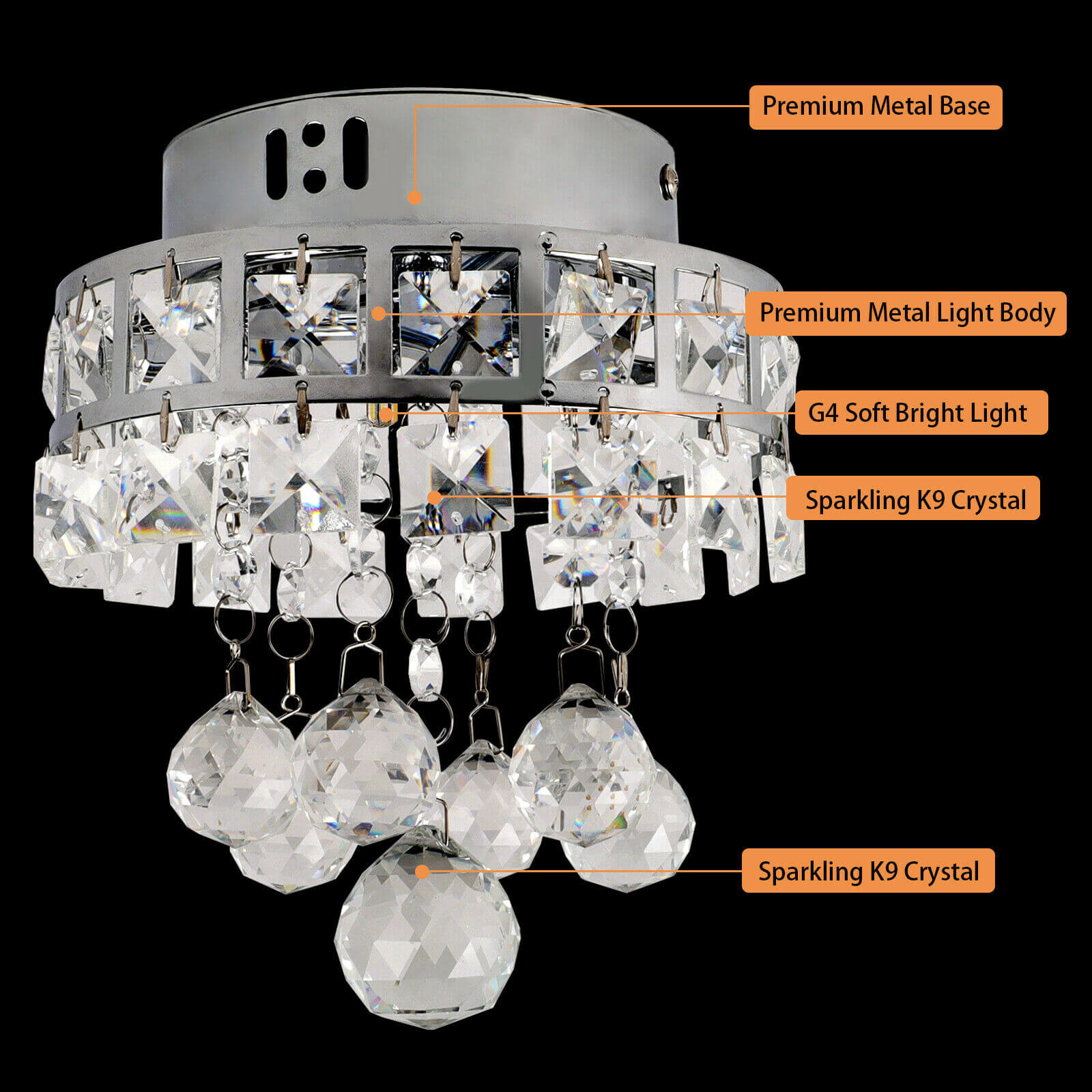 feature of 3-Light Raindrop Crystal Ceiling Light