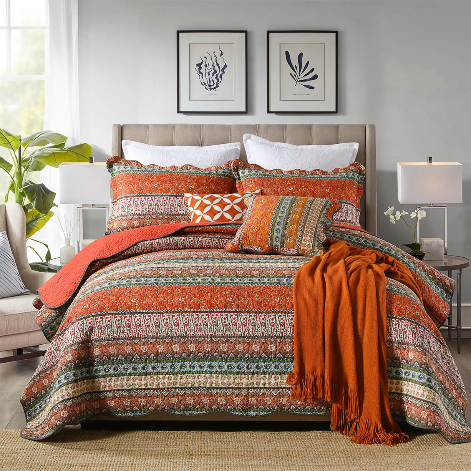Anminy orange 3-piece quilt bedding set