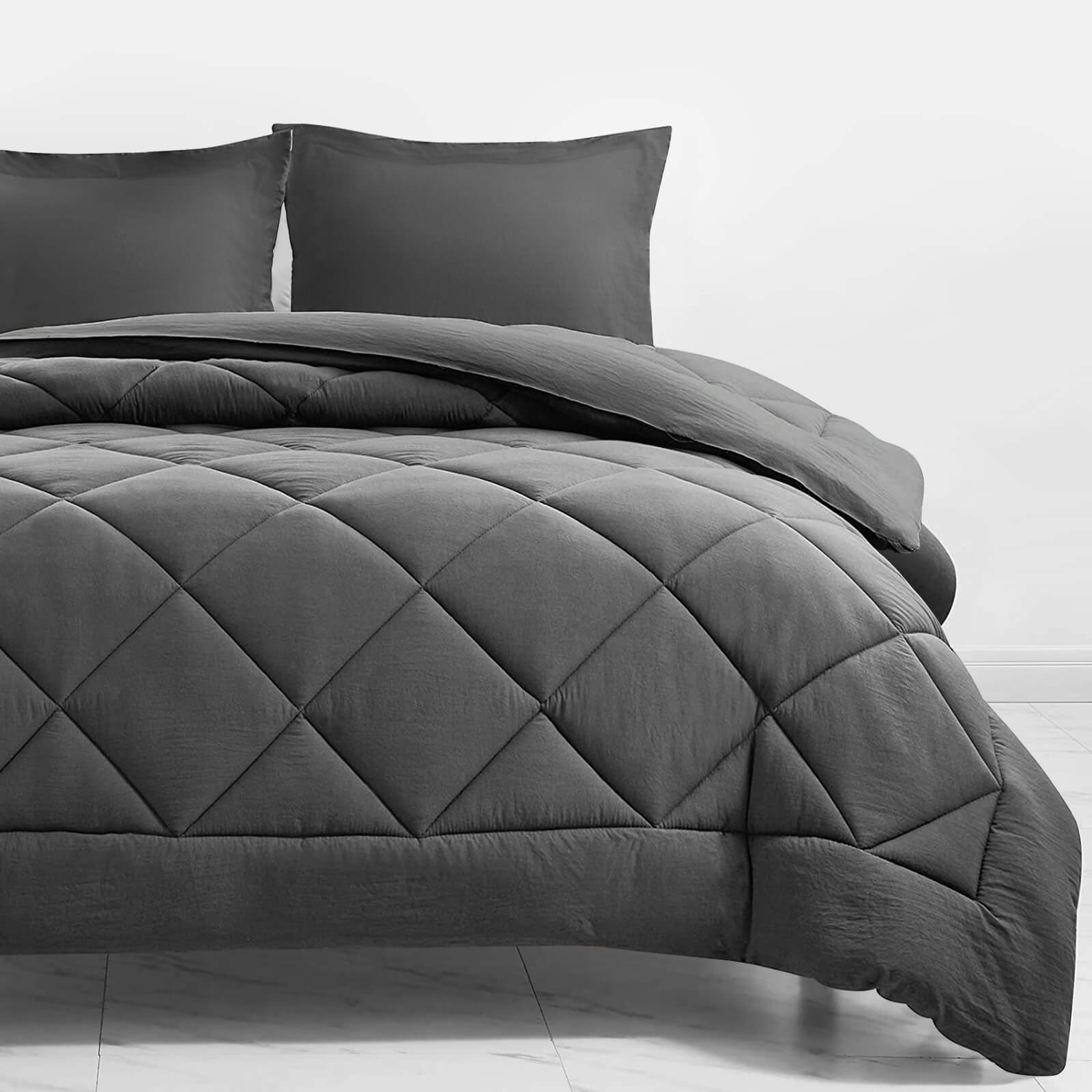3 Pieces Reversible Comforter Set Gray