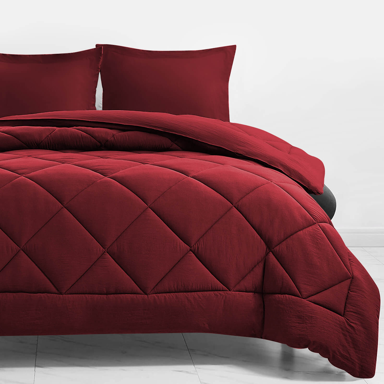 3 Pieces Reversible Comforter Set Wine Red