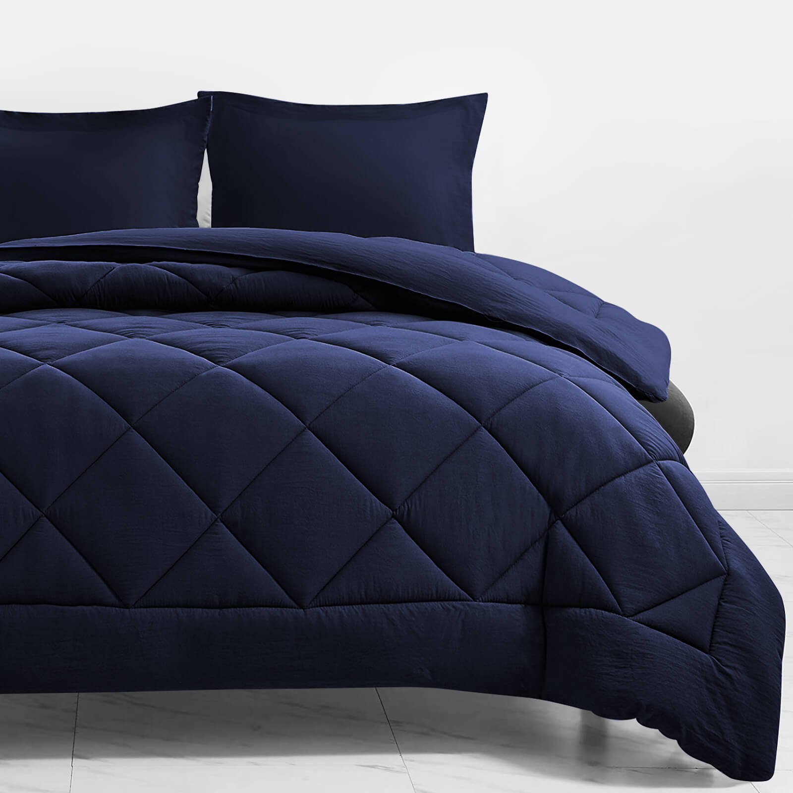 3 Pieces Reversible Comforter Set Navy Blue