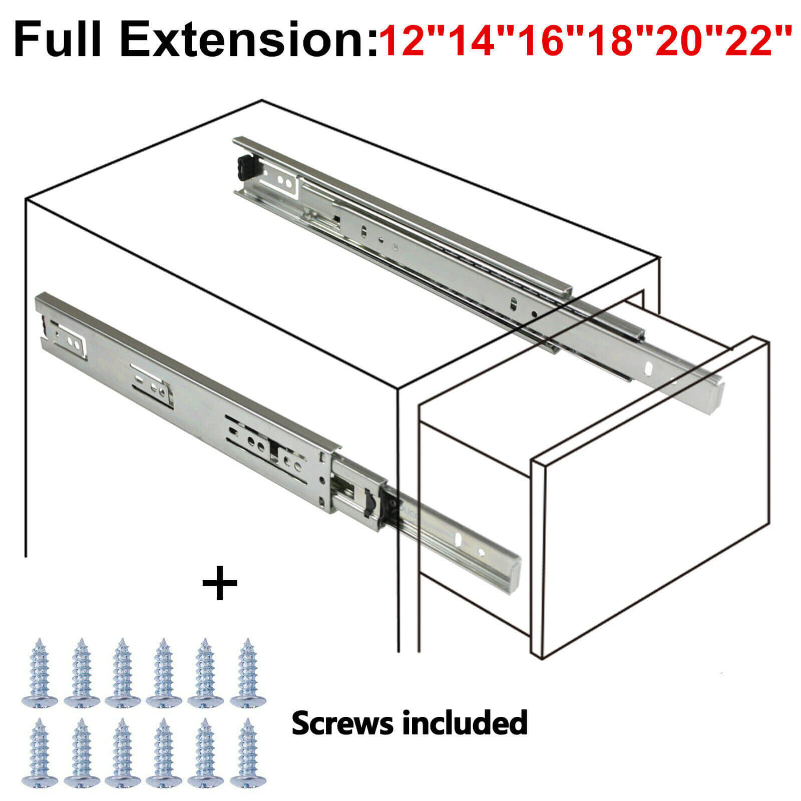 Full extension of the 3-section drawer slides