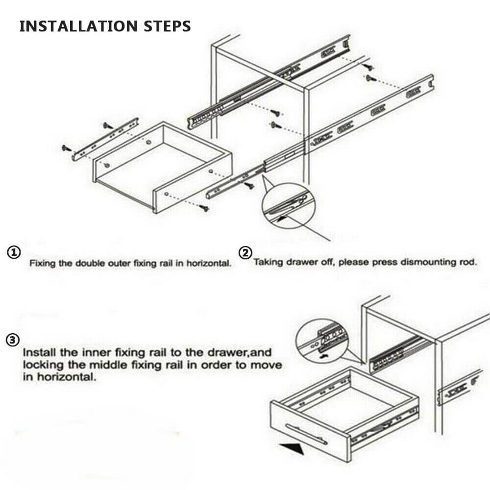 Installation steps of the 3-section drawer slides