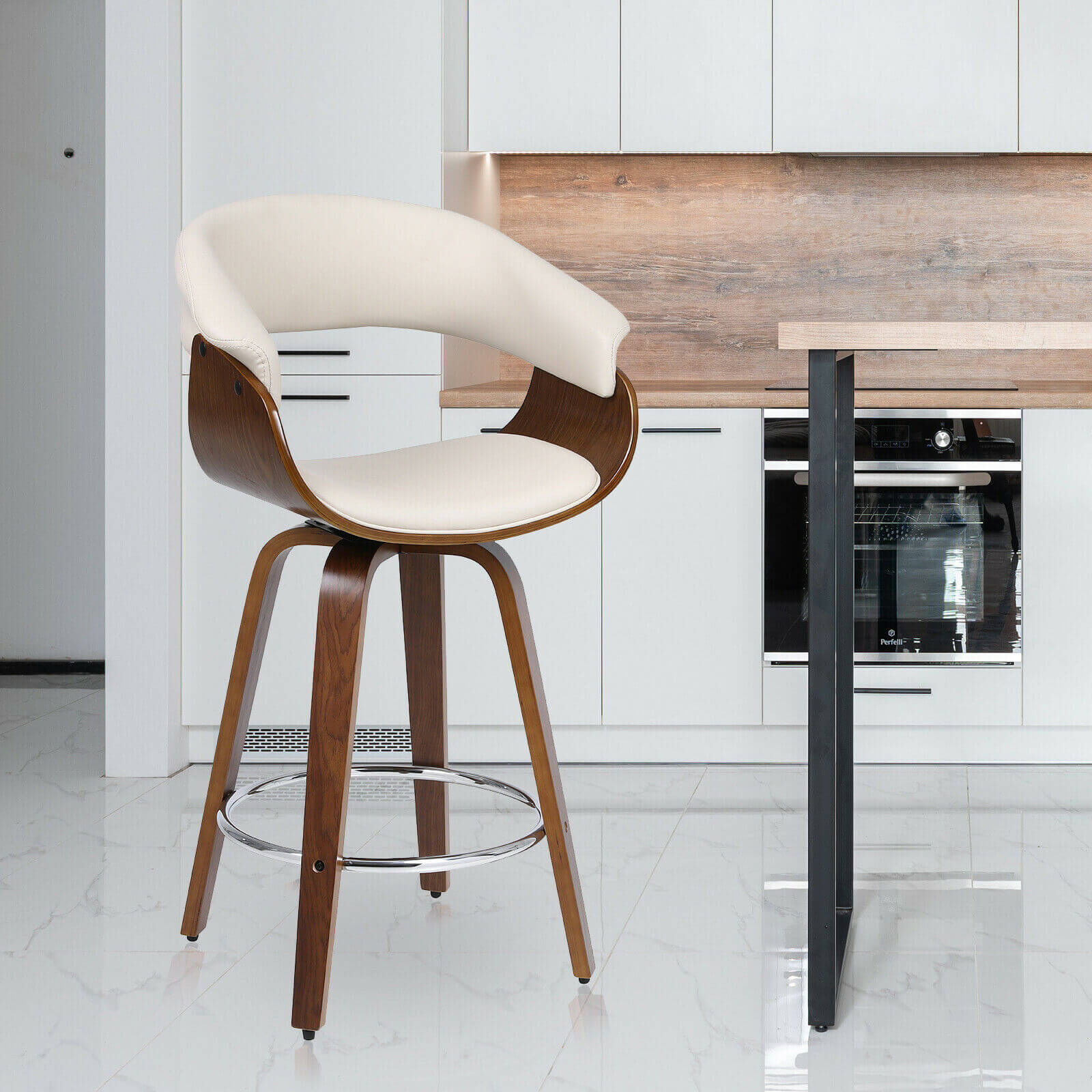 white 360° Wood Swivel Bar Stool