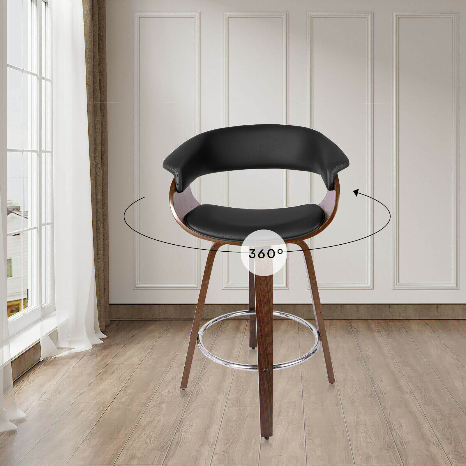 feature of 360° Wood Swivel Bar Stool