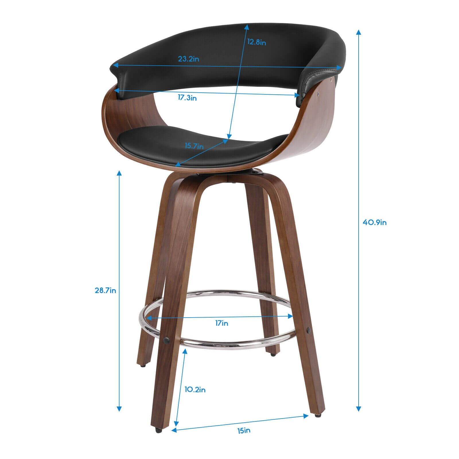 size of 360° Wood Swivel Bar Stool