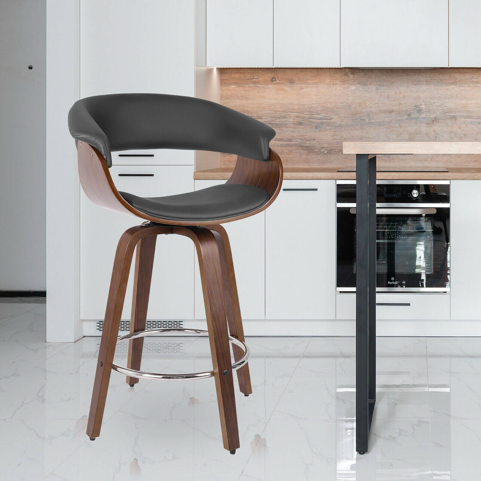 gray 360° Wood Swivel Bar Stool