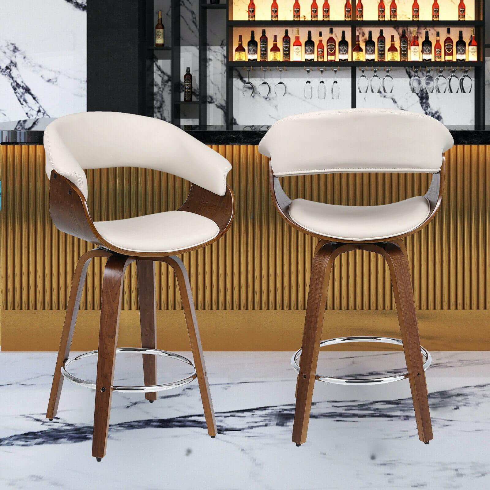 display of 360° Wood Swivel Bar Stool