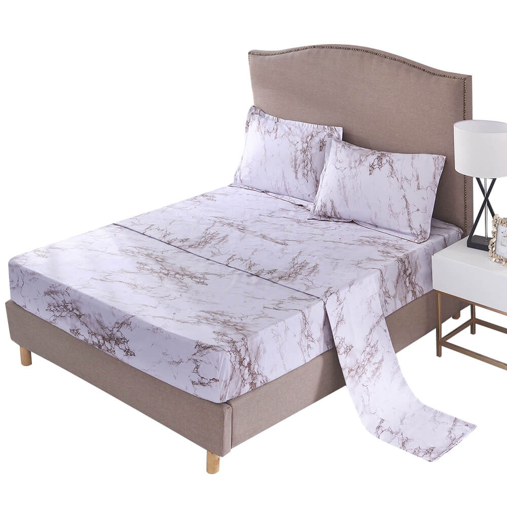 4 Pieces Marble Bed Sheet Set - BCBMALL