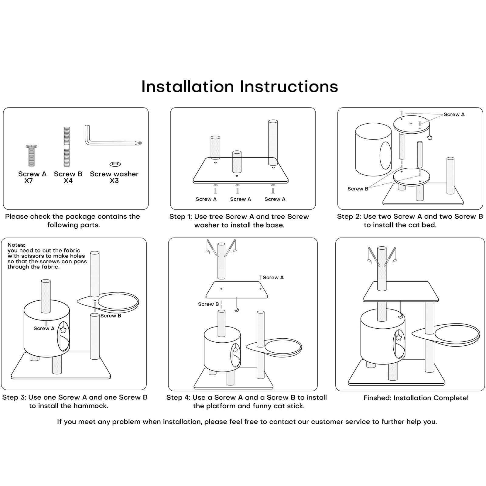 installation of 41" Cat Tree Scratching Tower