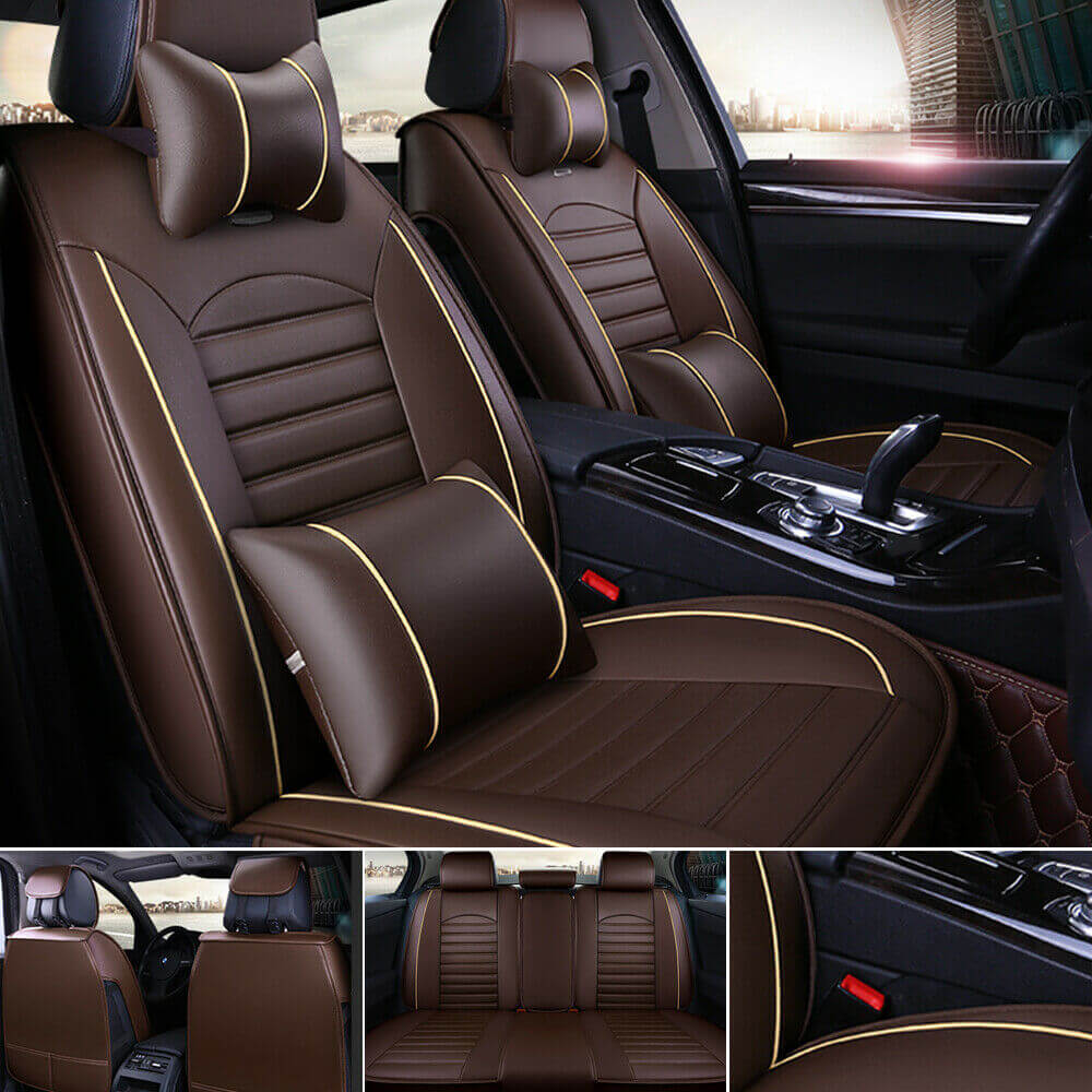 Coffee 5-Seat Car Leather Seat Covers, 3D Stereo Version