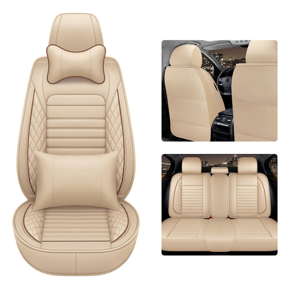 beige 5D PU Leather Car Seat Covers