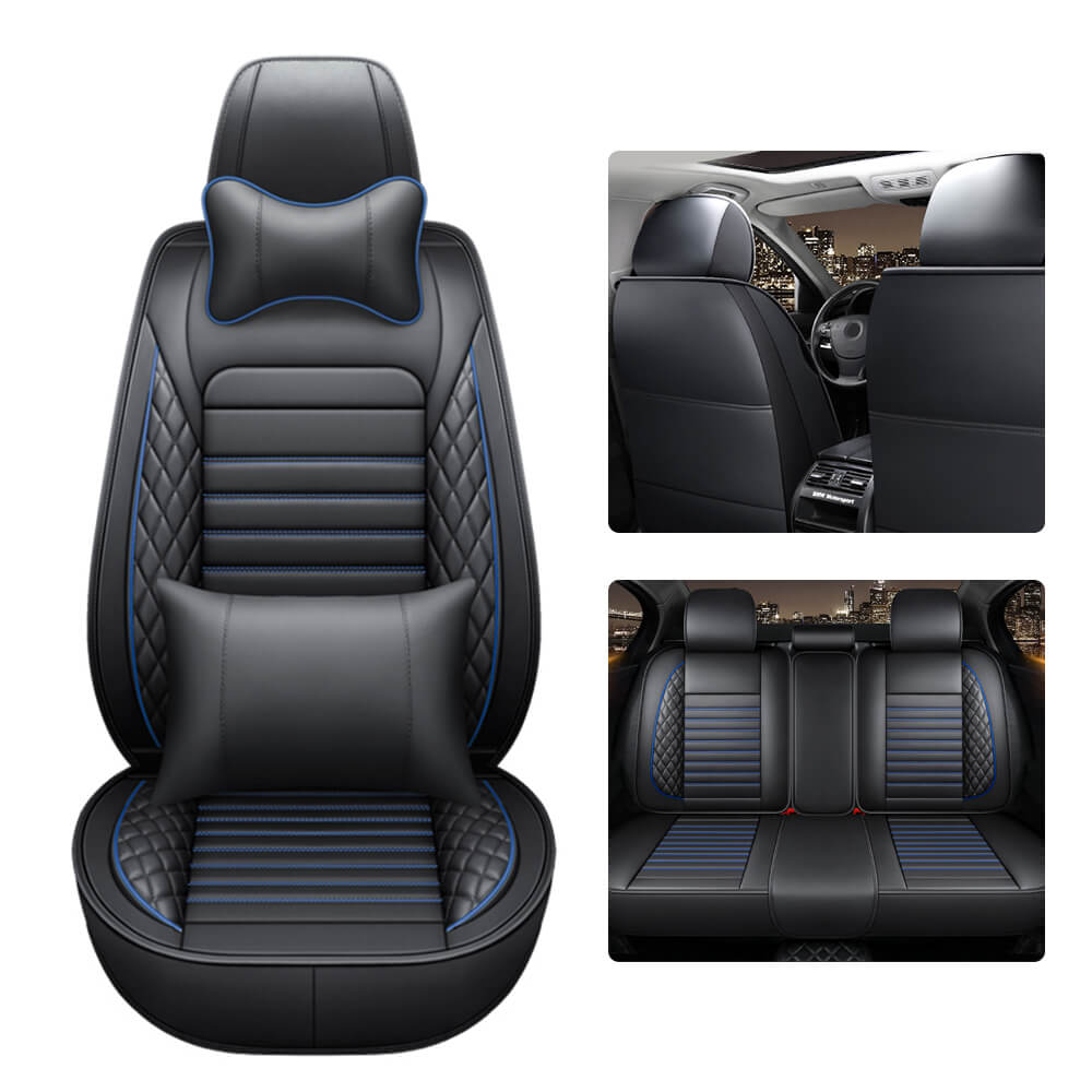 blue 5D PU Leather Car Seat Covers