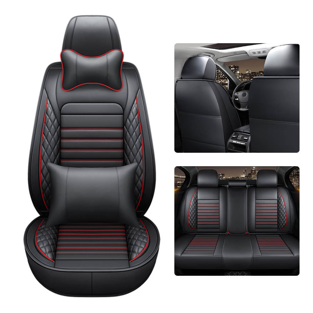red front 5D PU Leather Car Seat Covers