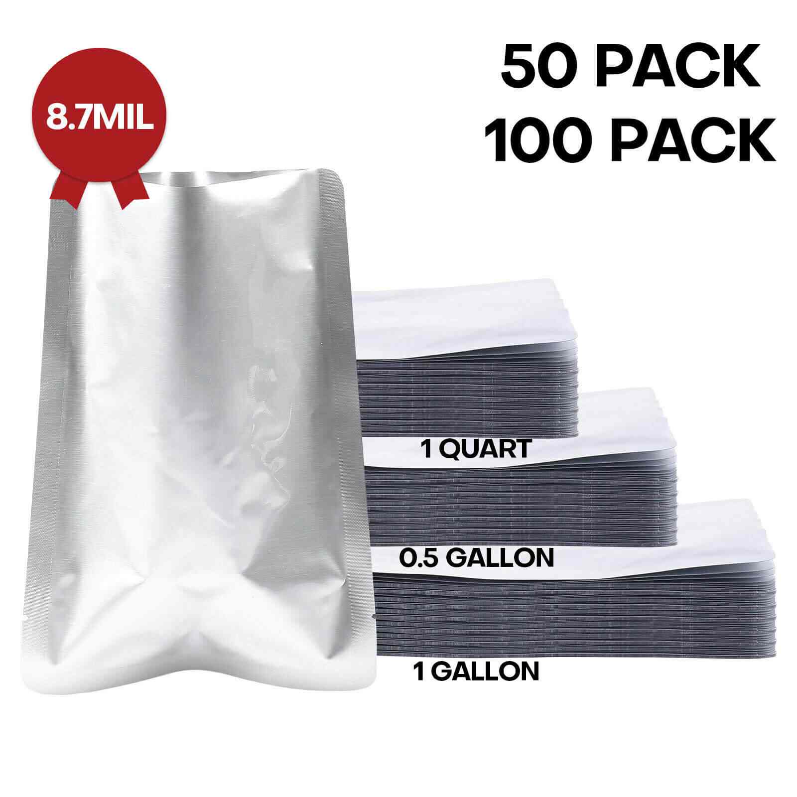 8.7Mil Thicken Mylar Vacuum Sealer Bags, 100 Pcs