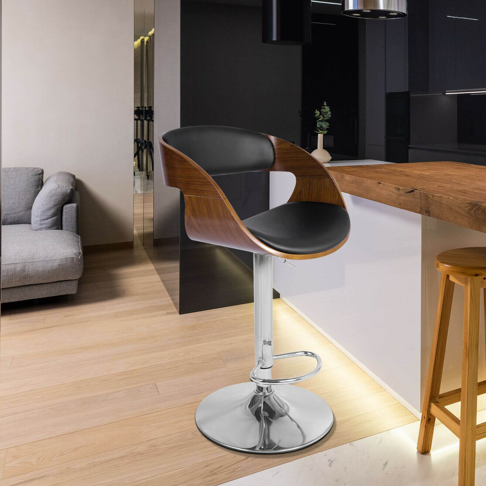 display of Adjustable 360° Wood Swivel Bar Stool