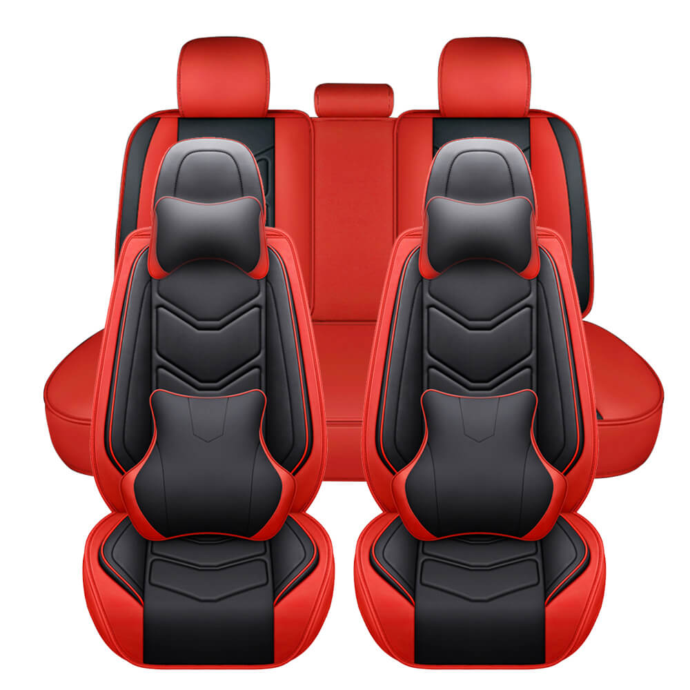red and black Leather Car Seat Covers Full Set