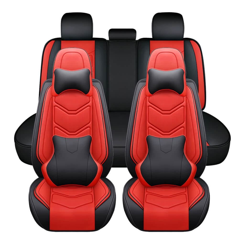 red Leather Car Seat Covers Full Set