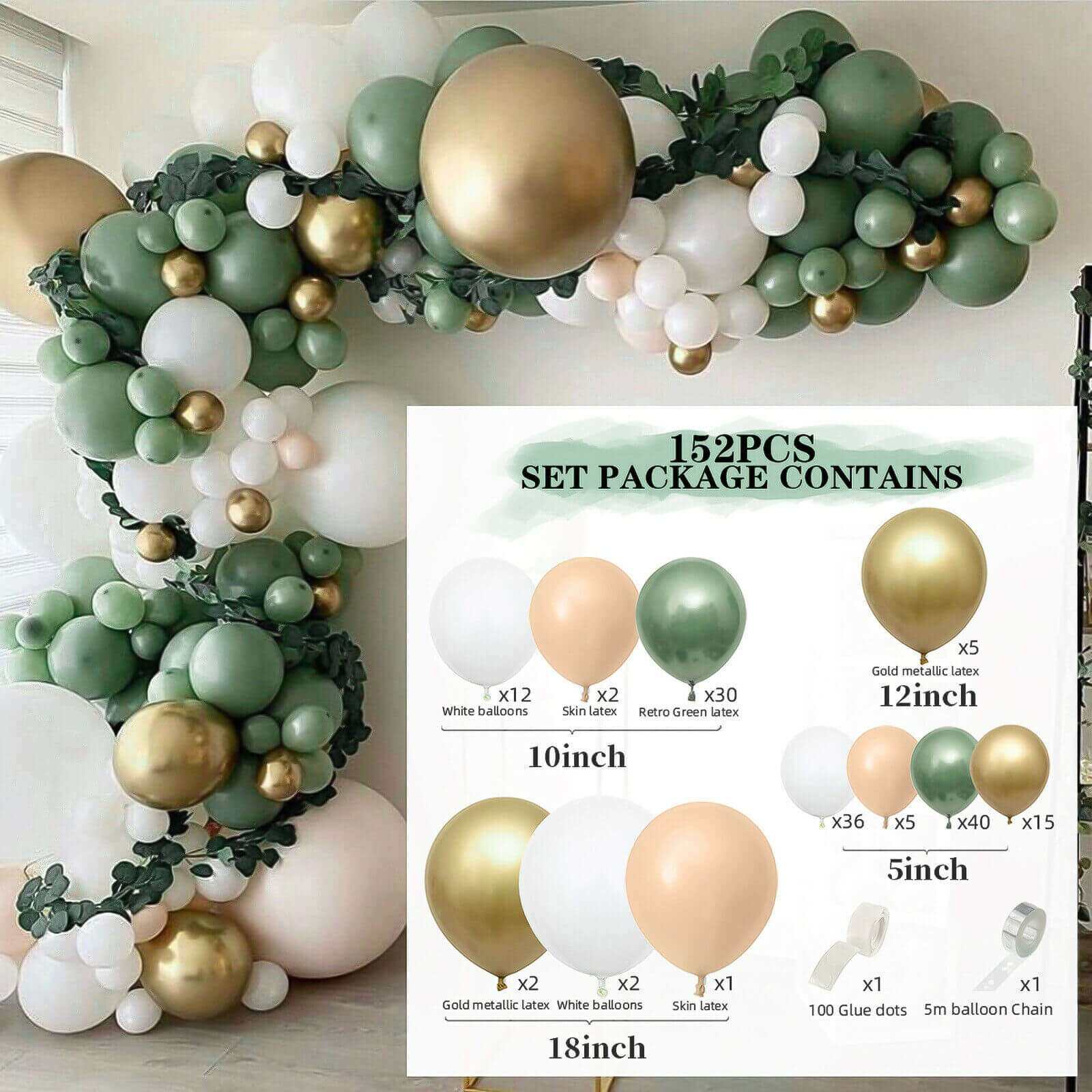 green Balloon Garland Arch Kit Set