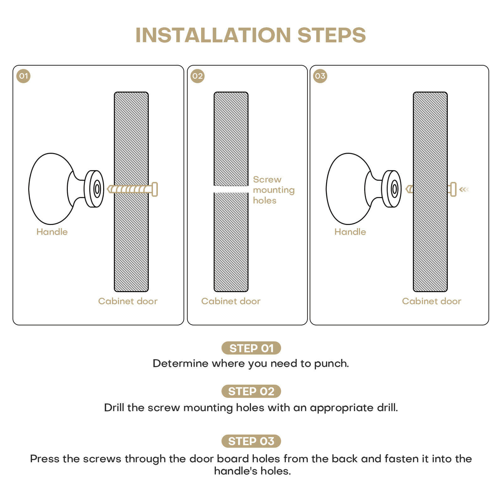 install steps of Cabinet Knobs Round Brushed Handles