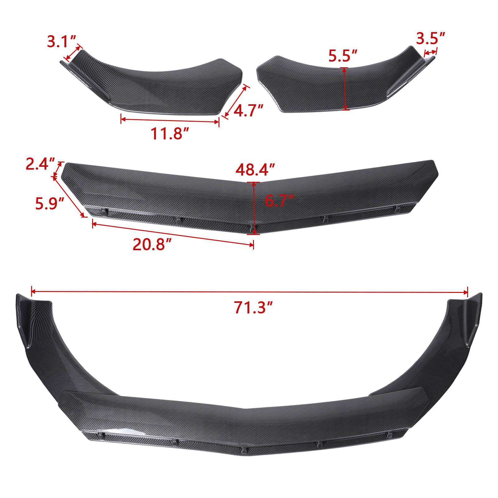 carbon size of Car Front Bumper Lip Spoiler Kit