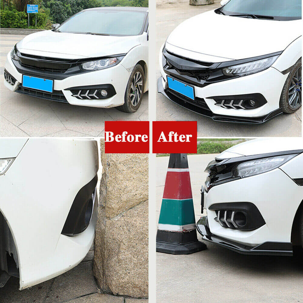 Before and after installation of the front bumper splitter spoiler