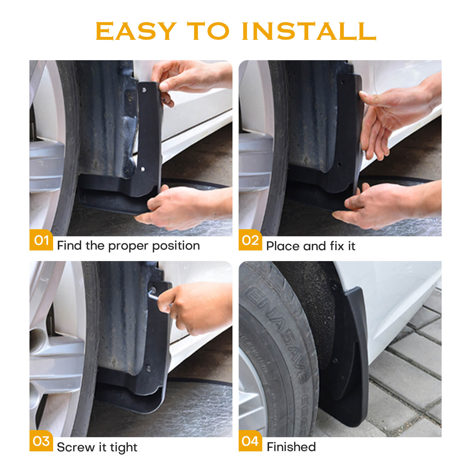 Installation steps of the Car Front Rear Mud Flaps Splash Guard Fenders Mudguards