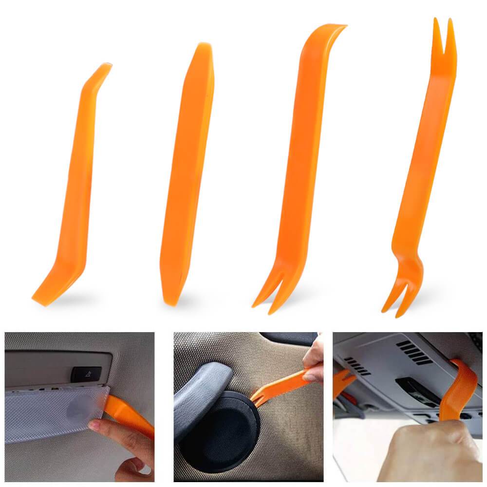 4 tools of the Car Trim Removal Panel Fastener Tool Kit used for different situations