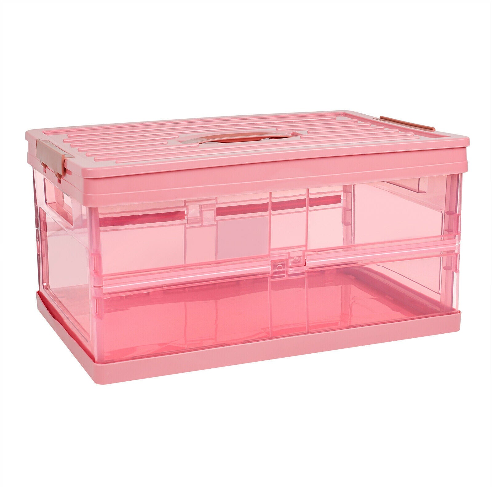 Clear Storage Bin with Lid&Handle pink