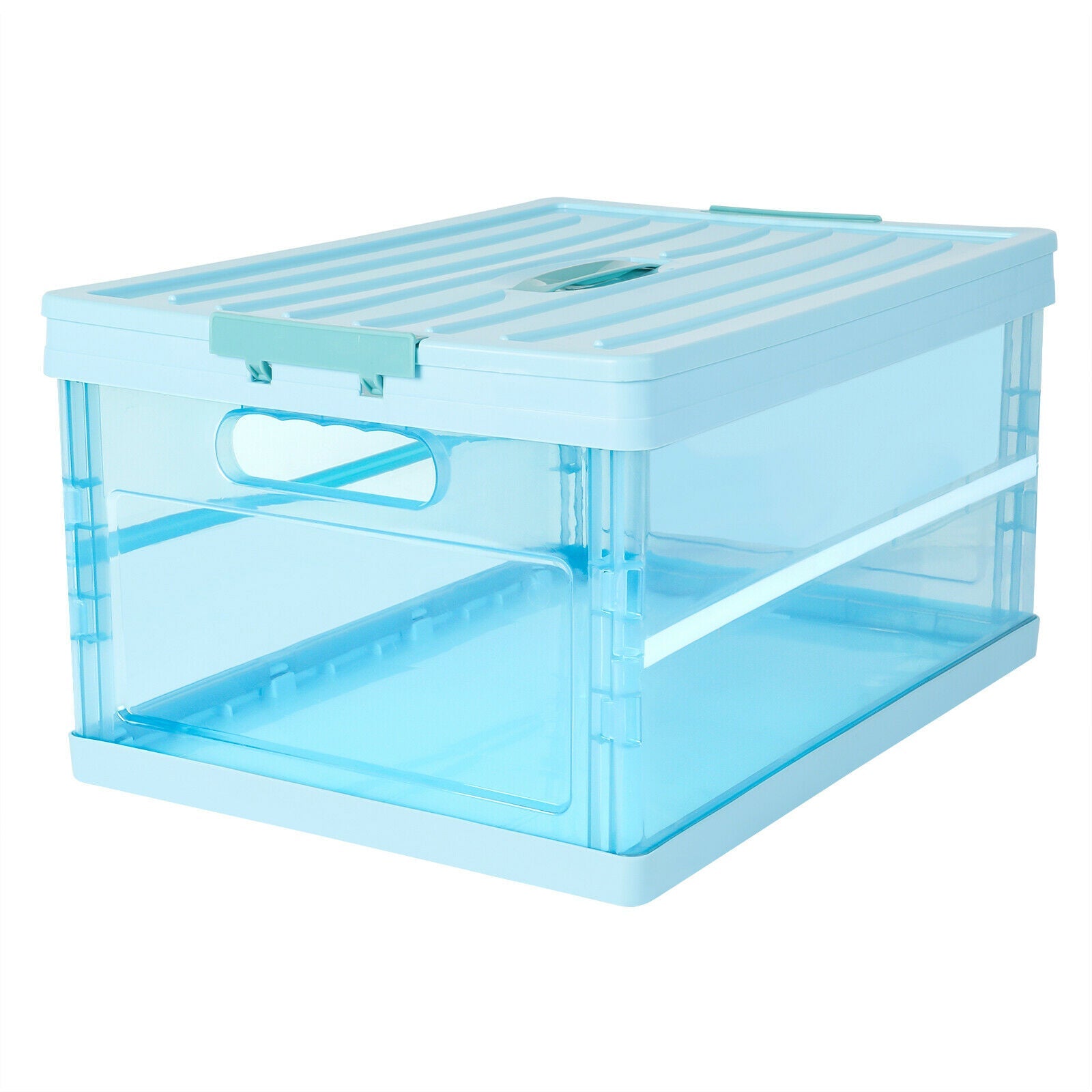 feature of Clear Storage Bin with Lid&Handle blue