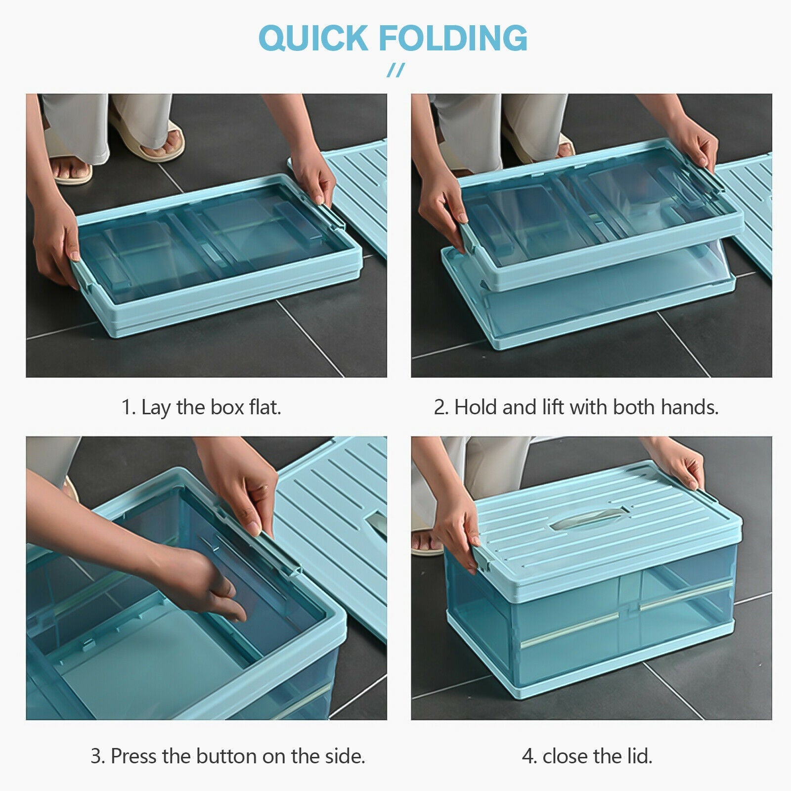 quick folding Clear Storage Bin with Lid&Handle